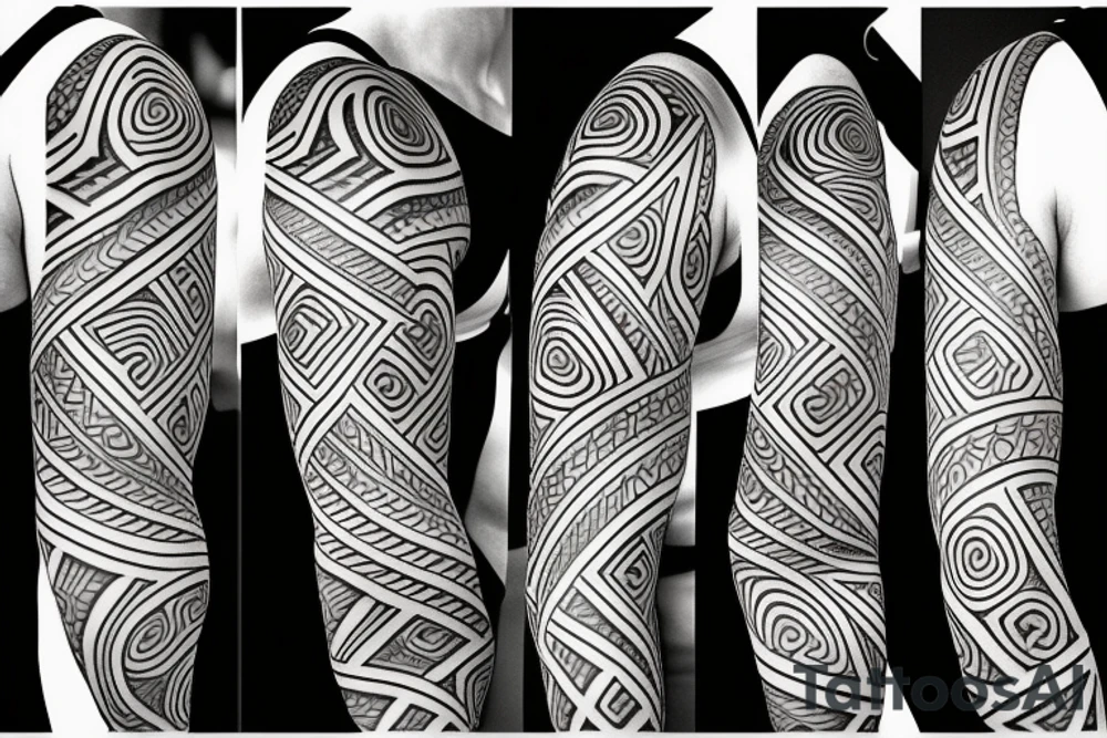 Polynesian minimalist full sleeve tattoo idea