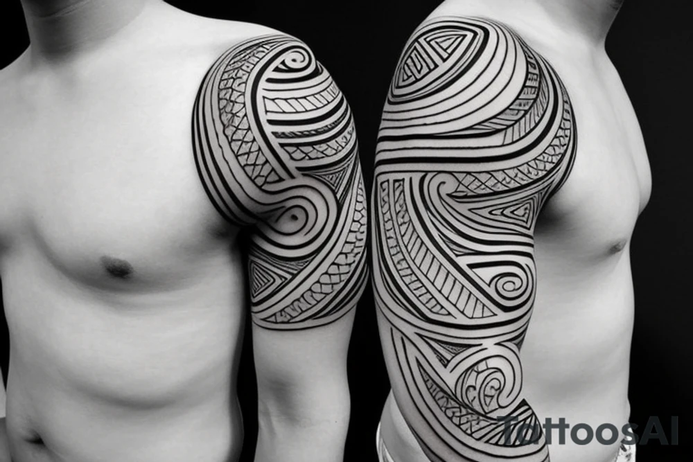 Polynesian minimalist full sleeve tattoo idea