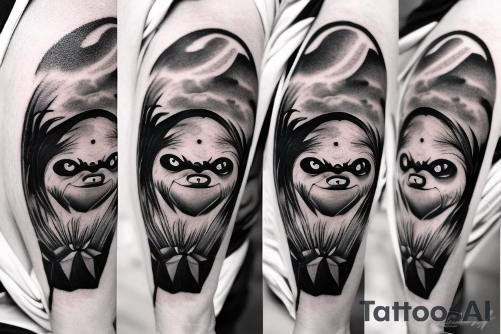 Evil sloth with clouds in background tattoo idea