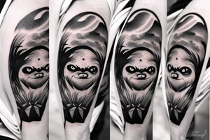 Evil sloth with clouds in background tattoo idea