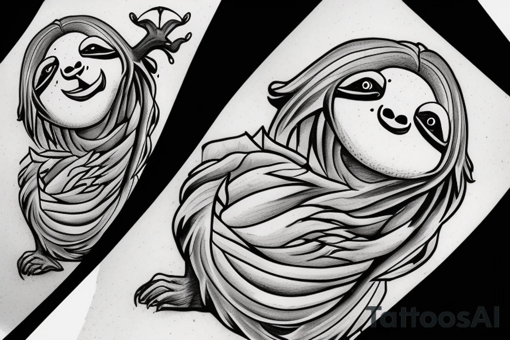 Evil sloth with clouds in background tattoo idea