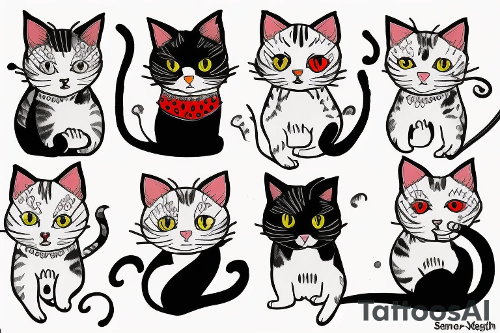 I have 3 female cats, one is white one is gray and one has red hair tattoo idea