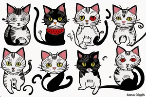 I have 3 female cats, one is white one is gray and one has red hair tattoo idea