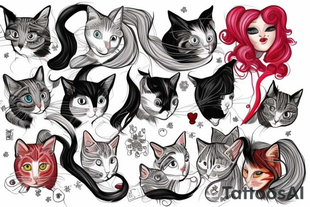 I have 3 female cats, one is white one is gray and one has red hair tattoo idea