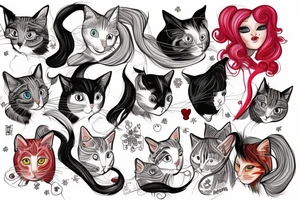 I have 3 female cats, one is white one is gray and one has red hair tattoo idea