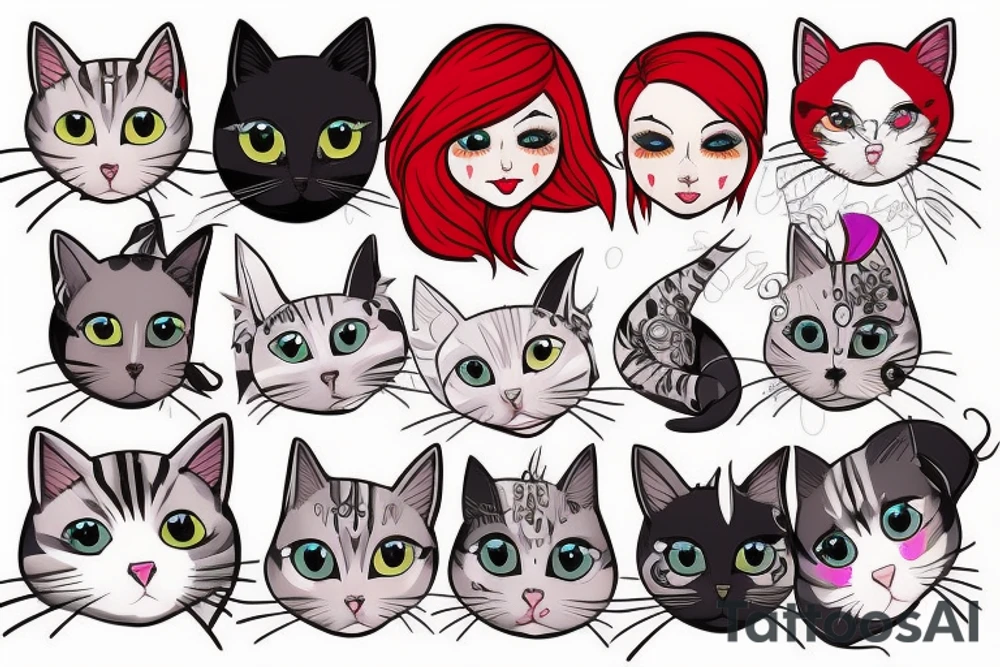 I have 3 female cats, one is white one is gray and one has red hair tattoo idea