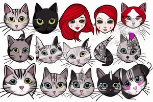 I have 3 female cats, one is white one is gray and one has red hair tattoo idea