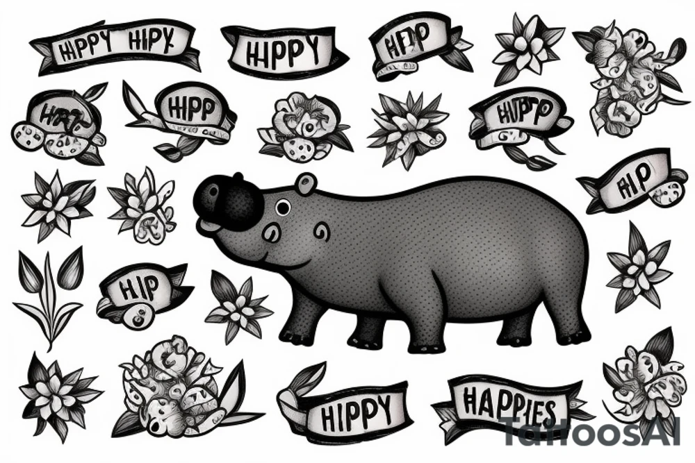 Happy hippo and a lily tattoo idea