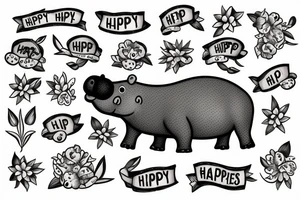 Happy hippo and a lily tattoo idea