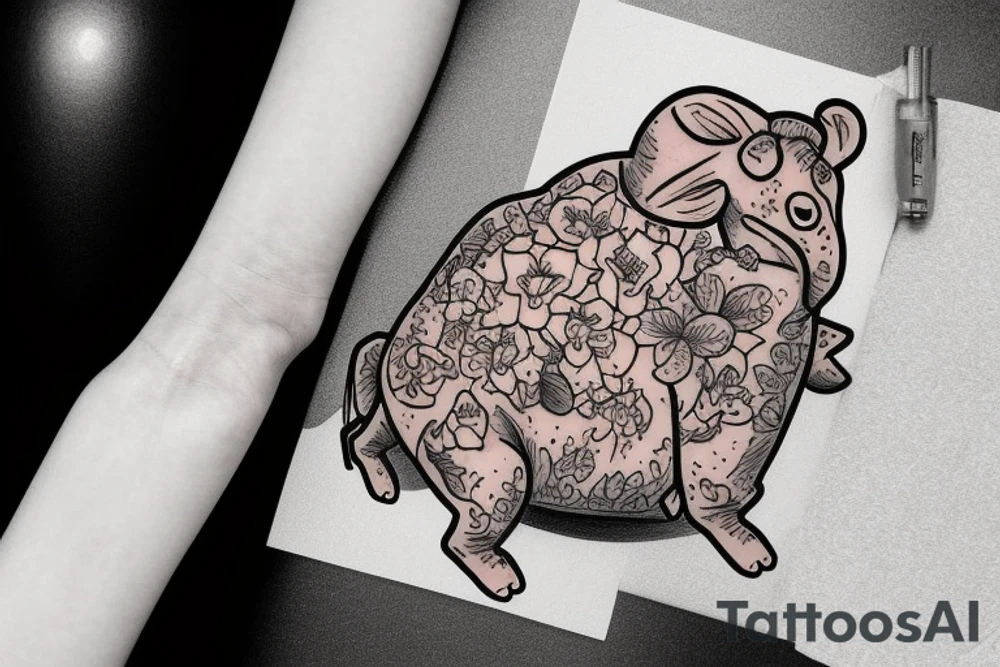 Happy hippo and a lily tattoo idea