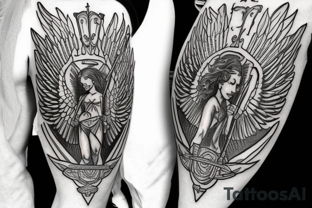 guardian angel with a shield and a spear in his hand tattoo idea guardian angel with a shield and a spear in his hand tattoo idea