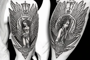 guardian angel with a shield and a spear in his hand tattoo idea