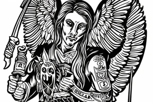 guardian angel with a shield and a spear in his hand tattoo idea