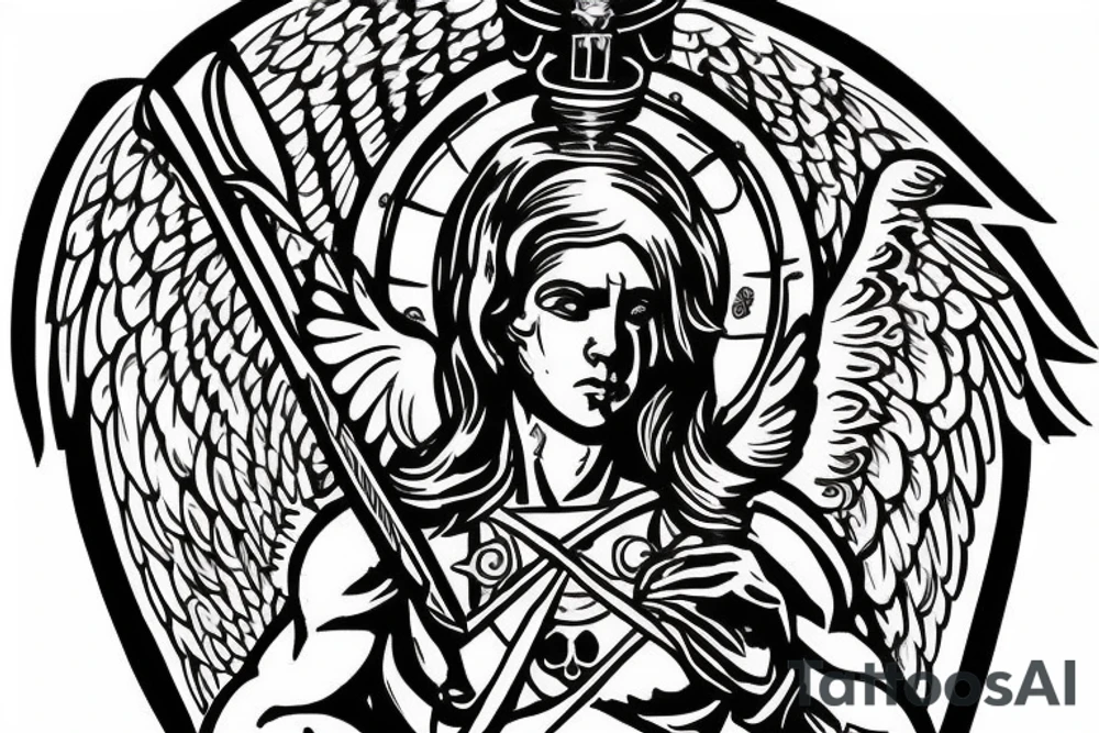 guardian angel with a shield and a spear in his hand tattoo idea