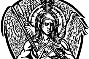 guardian angel with a shield and a spear in his hand tattoo idea