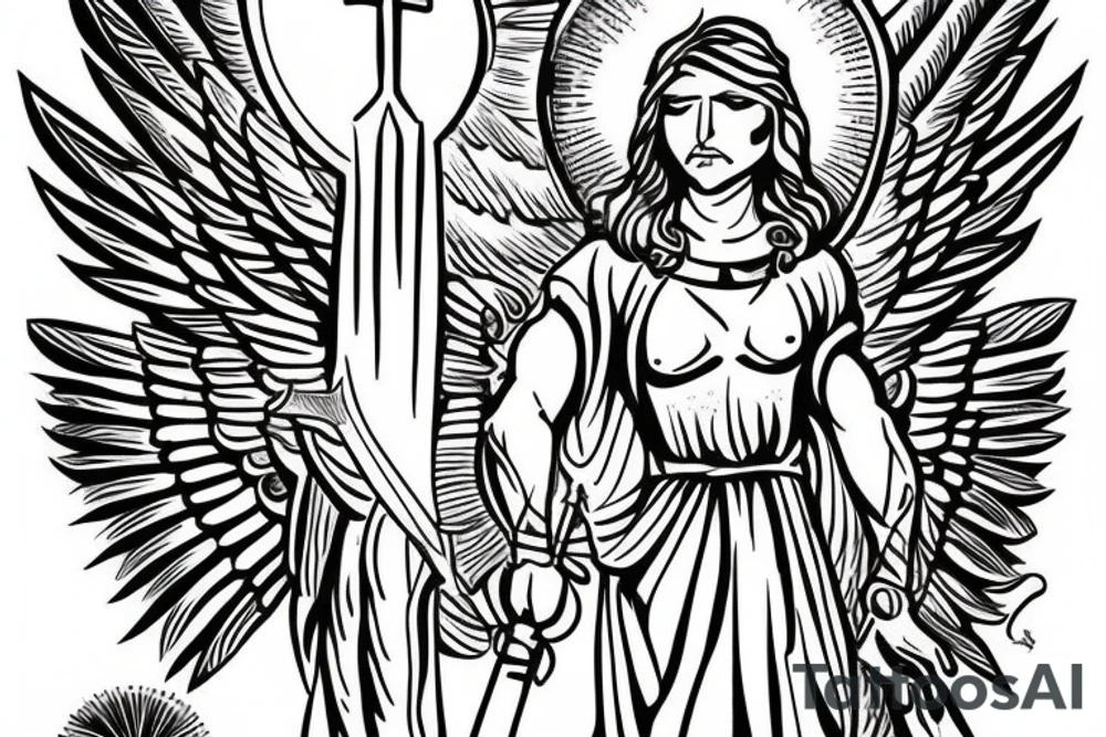 guardian angel with a shield and a spear in his hand tattoo idea guardian angel with a shield and a spear in his hand tattoo idea