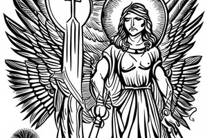 guardian angel with a shield and a spear in his hand tattoo idea