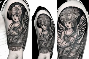 guardian angel with a shield and a spear in his hand tattoo idea