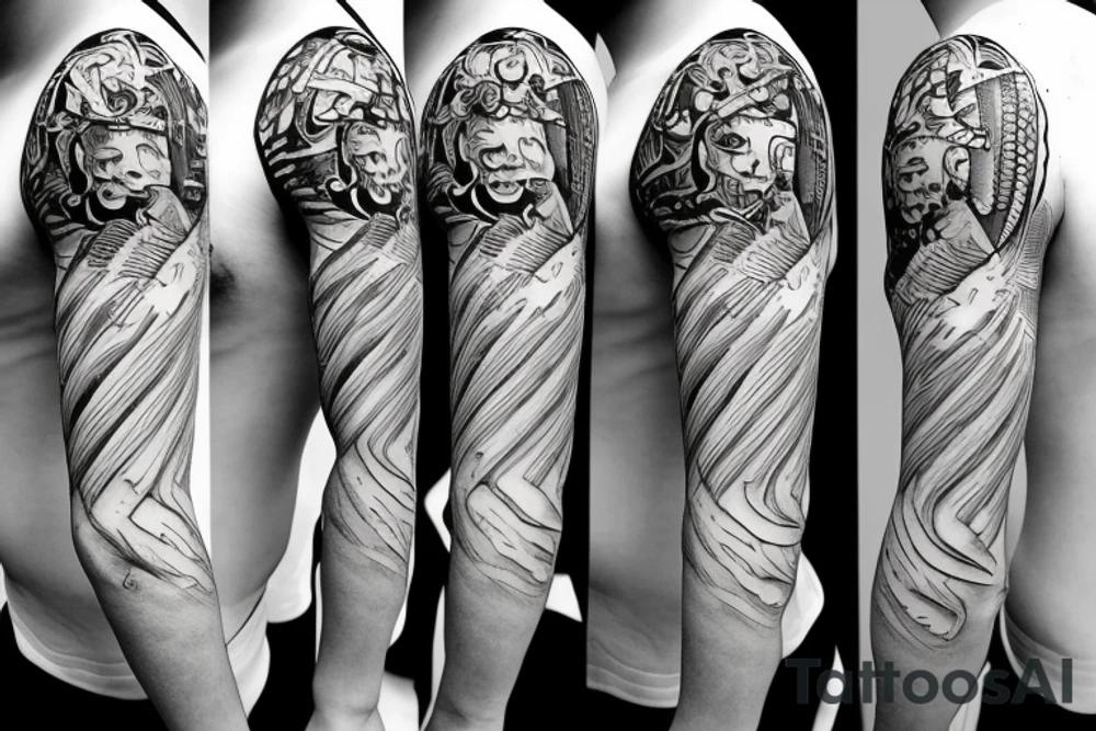 guardian angel with a shield and a spear in his hand tattoo idea