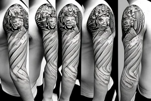 guardian angel with a shield and a spear in his hand tattoo idea