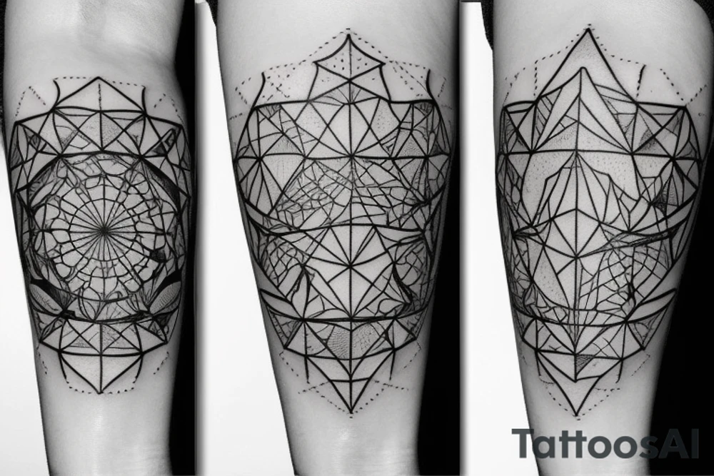 Fine Line Geometric tattoo to compliment an already drawn geometric tattoo of a world map and compass tattoo idea