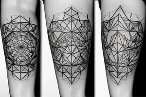 Fine Line Geometric tattoo to compliment an already drawn geometric tattoo of a world map and compass tattoo idea