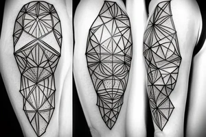 Fine Line Geometric tattoo to compliment an already drawn geometric tattoo of a world map and compass tattoo idea
