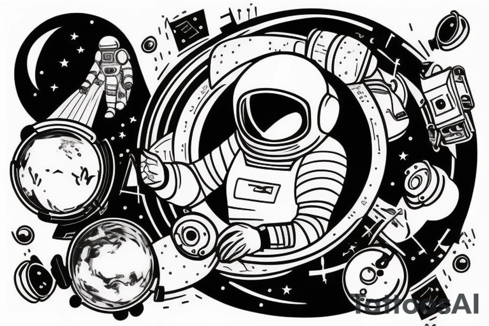 an astronaut in a spaceship creating music tattoo idea