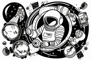 an astronaut in a spaceship creating music tattoo idea