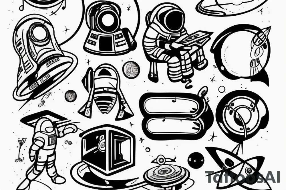 an astronaut in a spaceship creating music tattoo idea