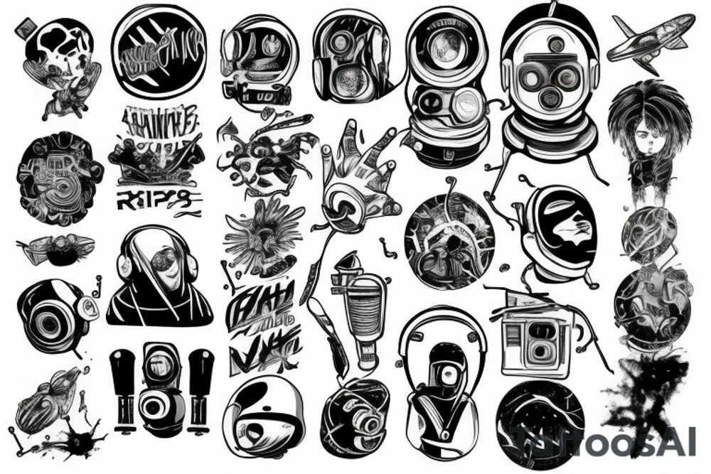 astronaut music producer, epic, hiper real, cinematic tattoo idea
