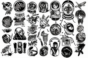 astronaut music producer, epic, hiper real, cinematic tattoo idea