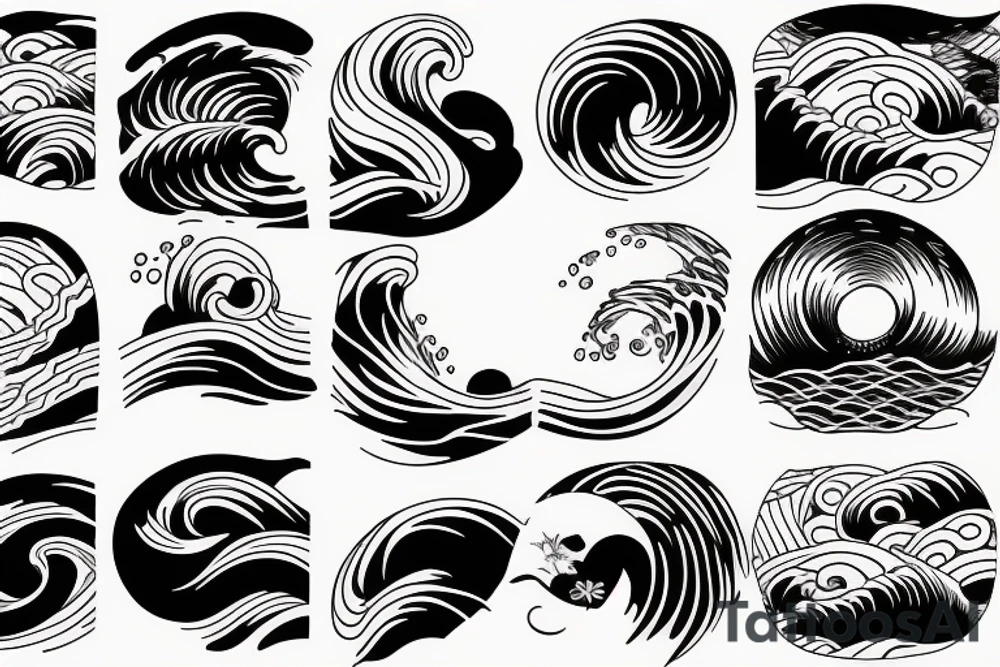 a swimmer doing a stroke riding through an ocean wave tattoo idea