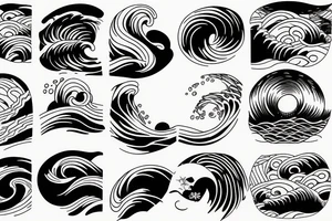 a swimmer doing a stroke riding through an ocean wave tattoo idea