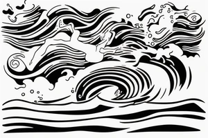 a swimmer doing a stroke riding through an ocean wave tattoo idea