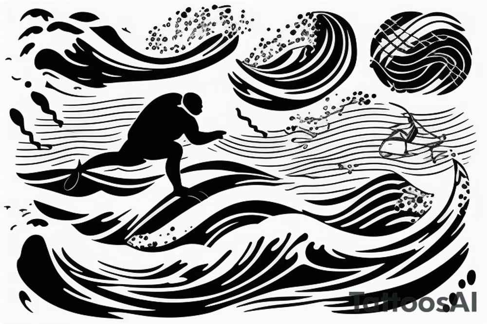 a swimmer doing a stroke riding through an ocean wave tattoo idea