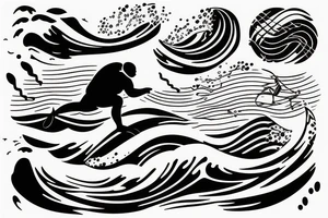 a swimmer doing a stroke riding through an ocean wave tattoo idea