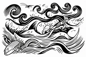 a swimmer doing a stroke riding through an ocean wave tattoo idea