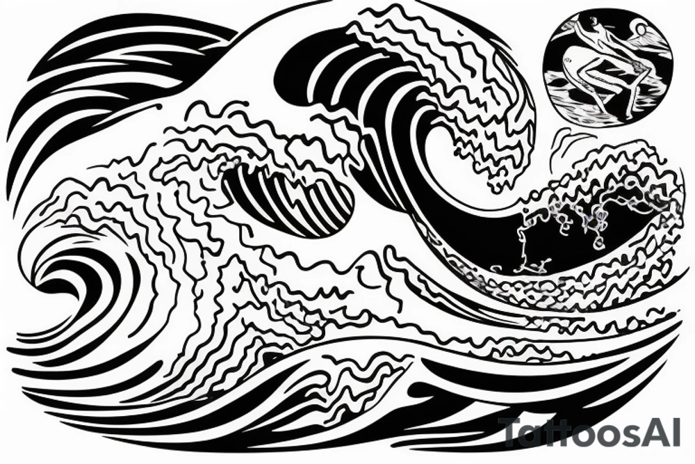 a swimmer doing a stroke riding through an ocean wave tattoo idea