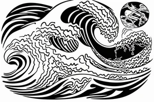a swimmer doing a stroke riding through an ocean wave tattoo idea