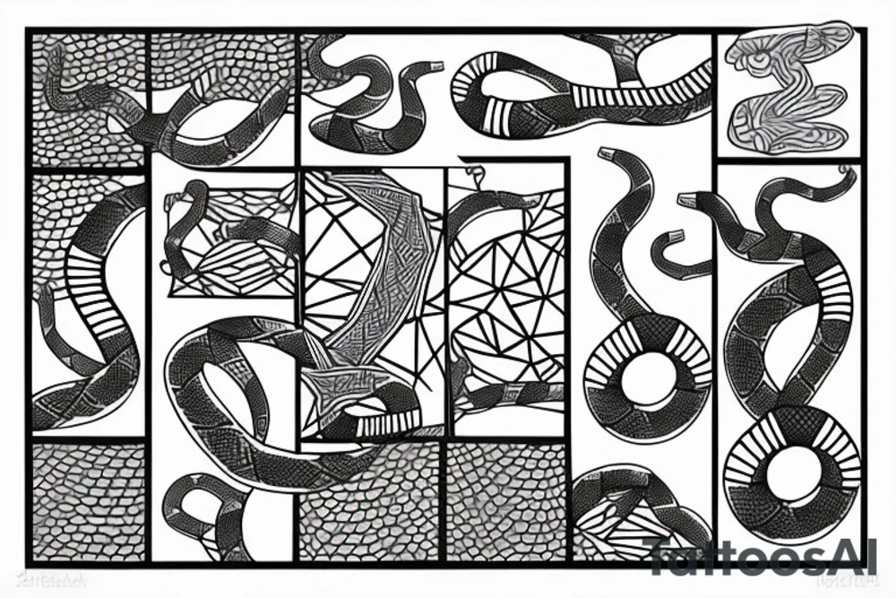 geometric pattern with snake coming out of it tattoo idea