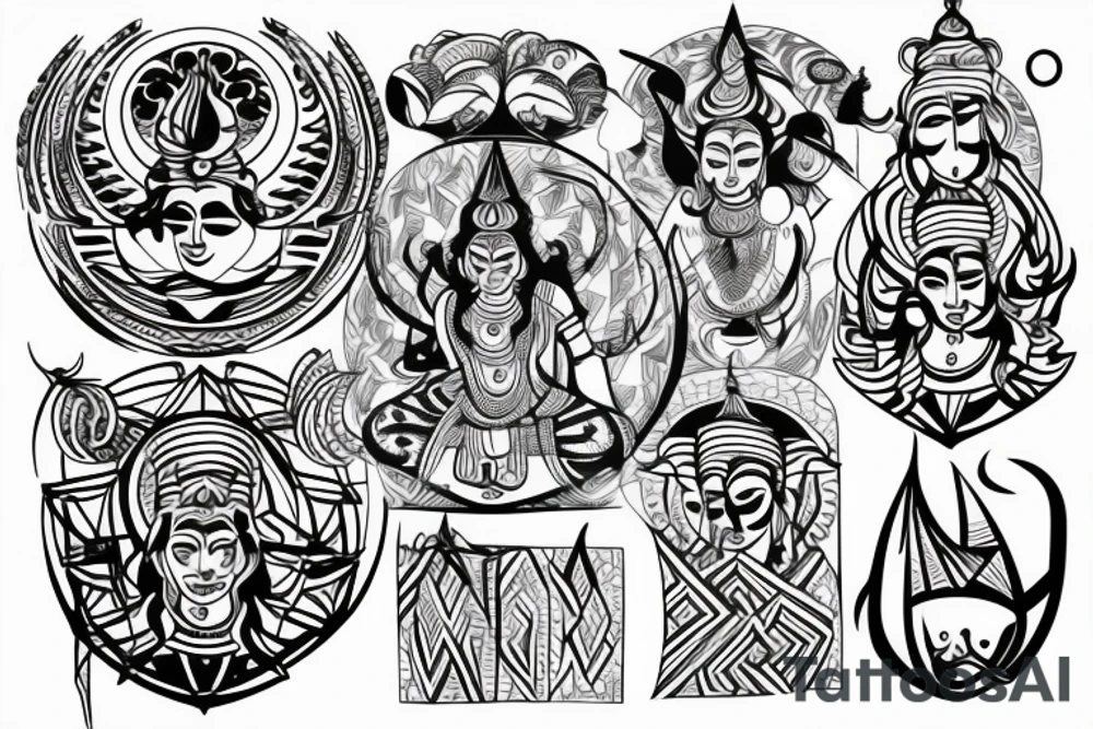 geometric pattern around lord shiva tattoo idea