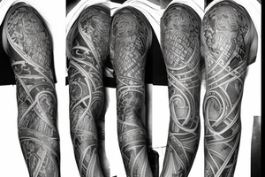 stoicism related tattoo sleeve incorporating light at the end of the tunnel tattoo idea