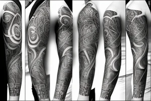 stoicism related tattoo sleeve incorporating light at the end of the tunnel tattoo idea