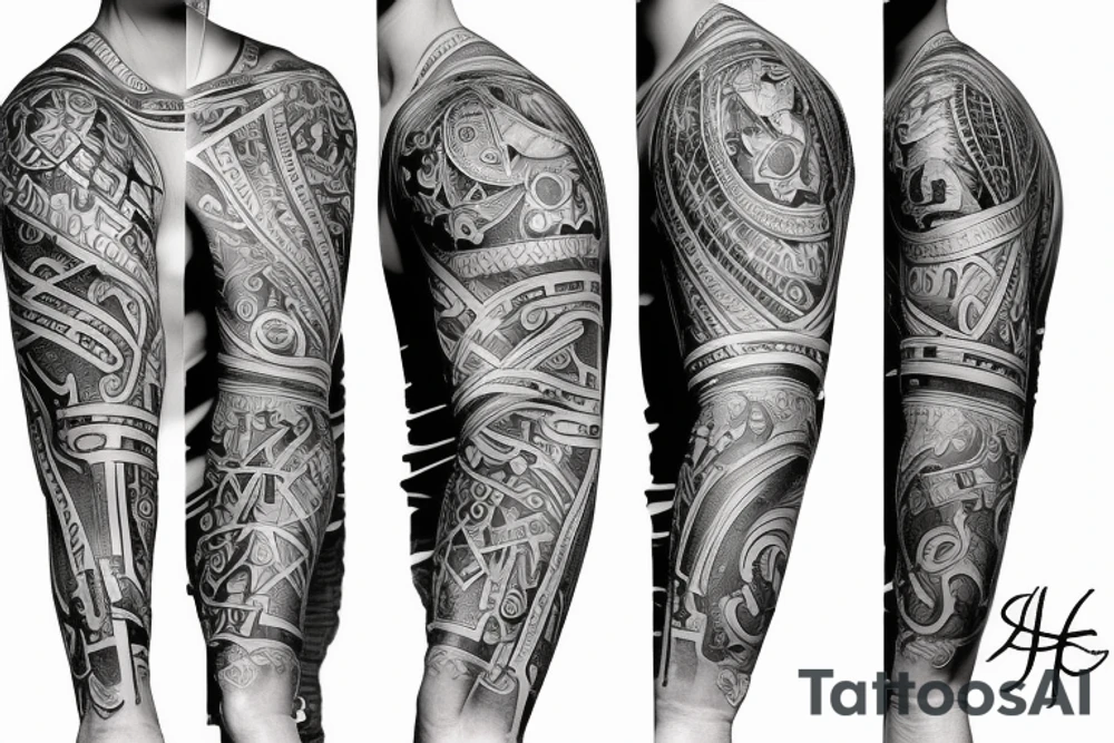stoicism related tattoo sleeve tattoo idea