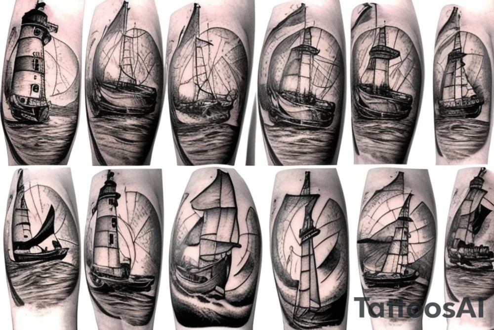 Marcus Aelius with a boat and light house and a horse tattoo idea