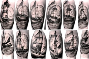 Marcus Aelius with a boat and light house and a horse tattoo idea