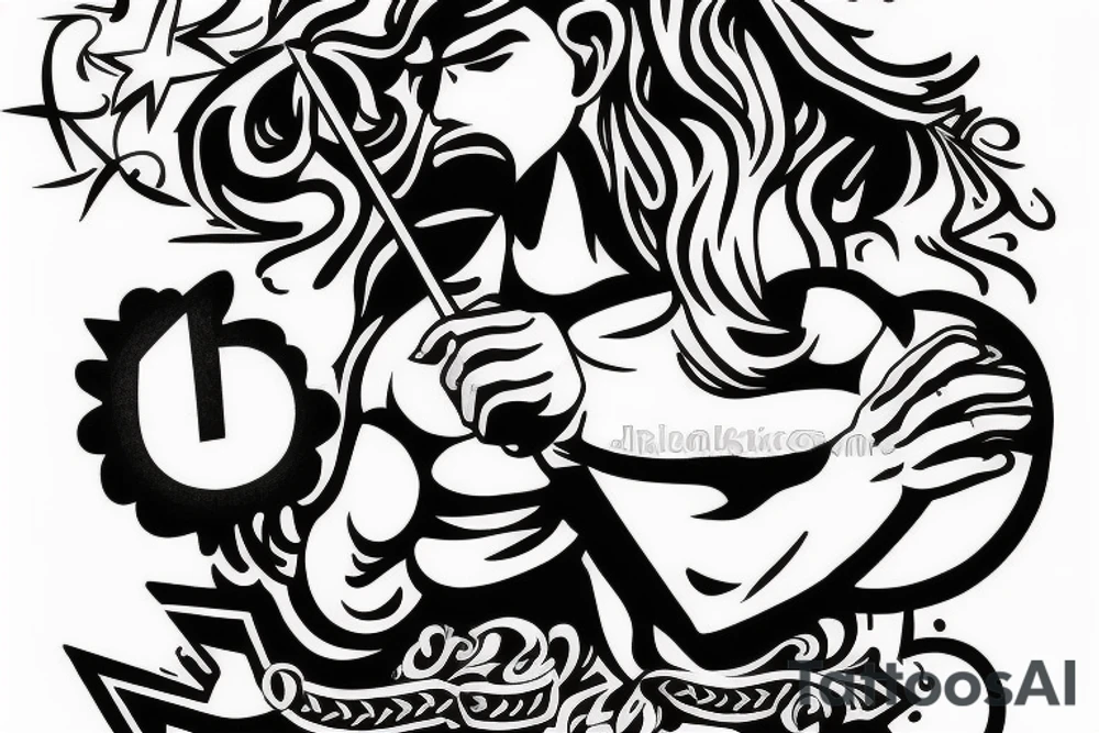 Greek god with number 15 and letters M D K J tattoo idea