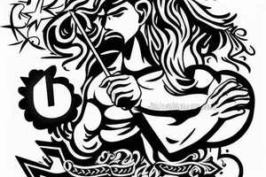 Greek god with number 15 and letters M D K J tattoo idea
