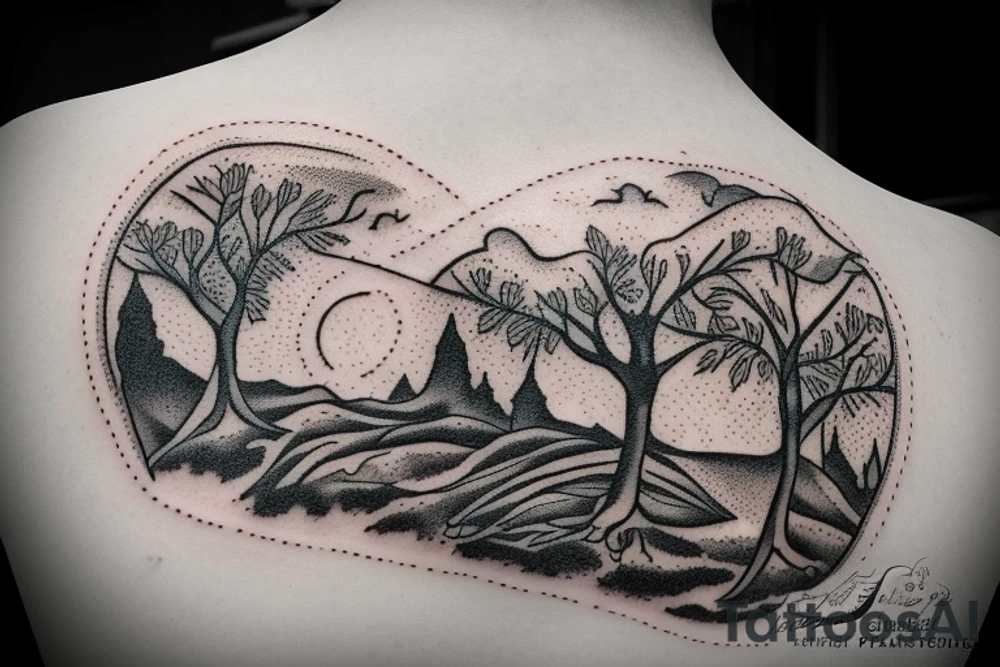 pilgrim asleep under tree tattoo idea